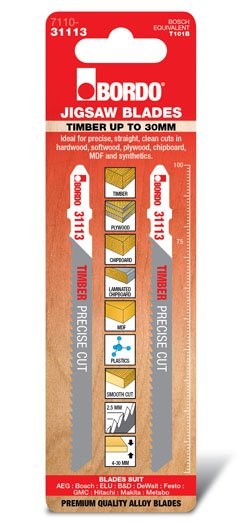 BORDO JIG SAW HCS T-SHANK PRECISE CUT 100MM TIMBER 2 PK 